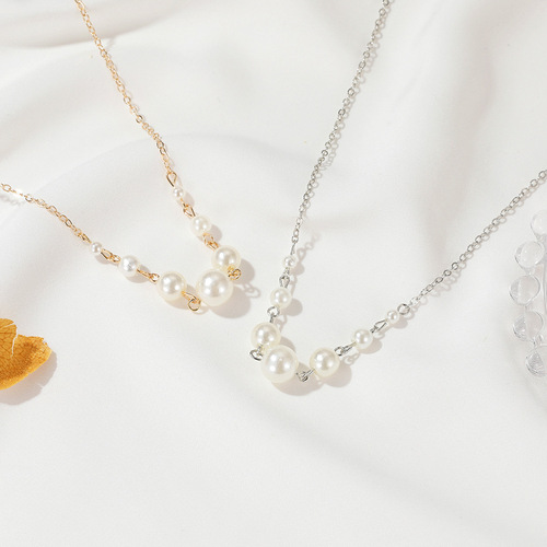 Korean style simple pearl necklace for trendy women ins Harajuku style 7 pearl clavicle chain short niche trendy jewelry