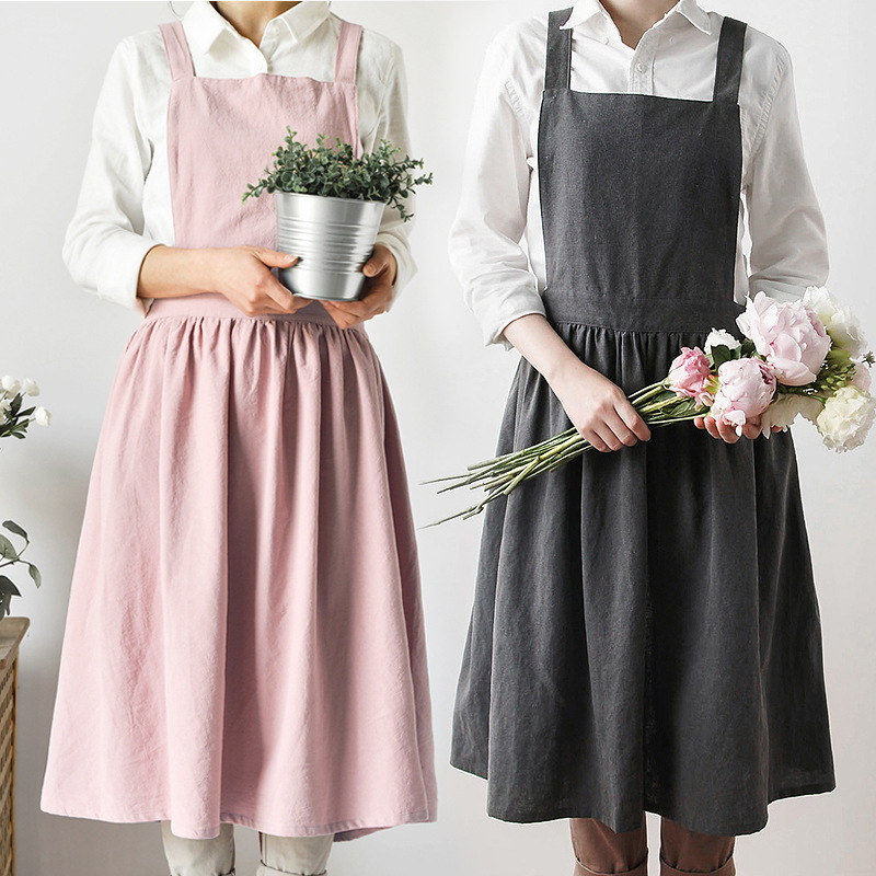 Foreign Trade Export Japanese Style Women's Apron Pure Cotton Cafe Apron Flower Shop Manicure Work Clothes Kitchen Shoulder Extension