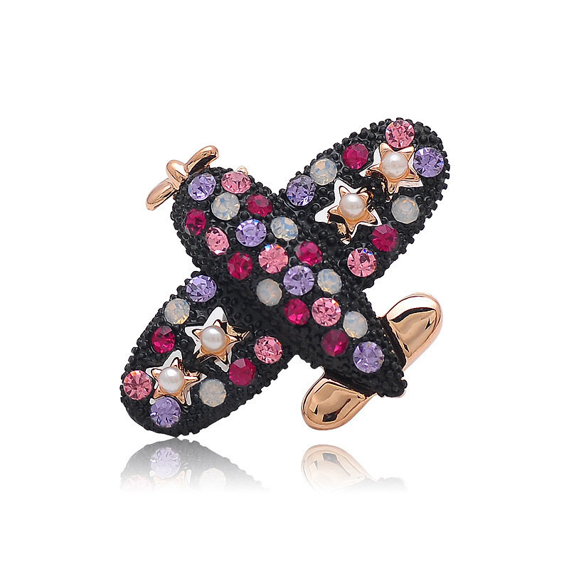 Korean-Style Cute Cartoon Airplane Brooch Sweater Corsage Coat Pin Elegant Crystal Badge Couple Accessories