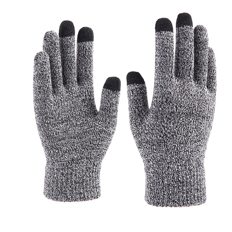 Guantes de punto de invierno transfronterizos hombres y mujeres estilo coreano cálido forrado de lana gruesa dedo completo pantalla táctil guantes de color mezclado