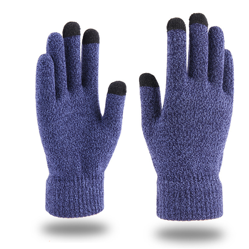 Guantes de punto de invierno transfronterizos hombres y mujeres estilo coreano cálido forrado de lana gruesa dedo completo pantalla táctil guantes de color mezclado