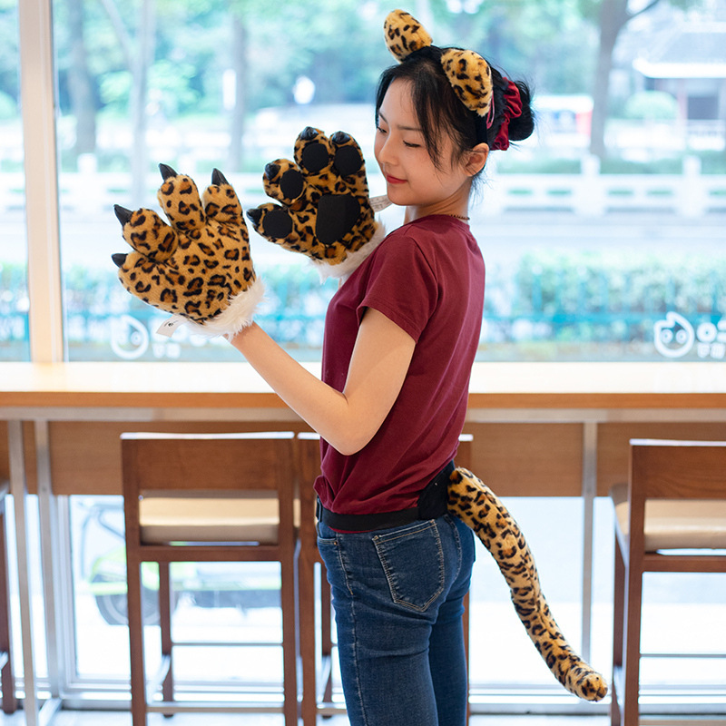 Simulated Animal Tiger Tail Leopard Dinosaur Plush Toy Kidsren's Performance Props Tiger Hairpin Claw Backpack