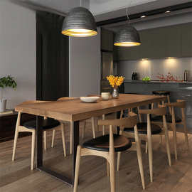 北欧实木餐桌餐厅铁艺长方形吃饭桌子家用简约餐桌椅组合