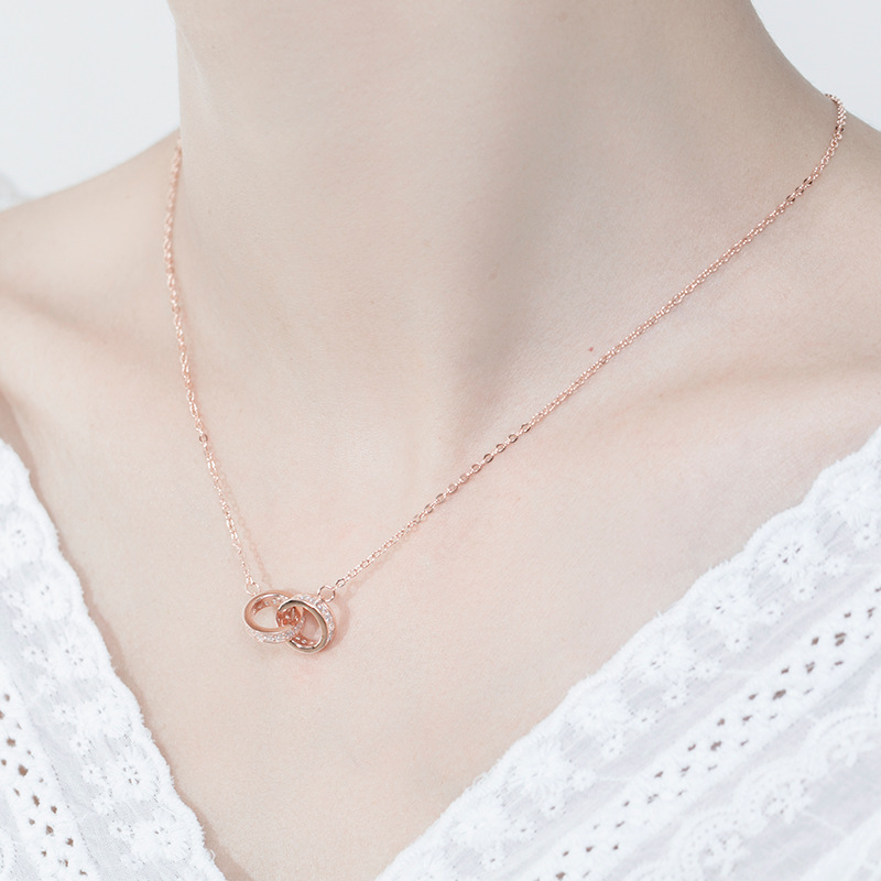 Wanying Jewelry Double Ring Circle Necklace S925 Sterling Silver Jewelry Personalized Gift Wholesale Light Luxury Accessories Double Ring Design