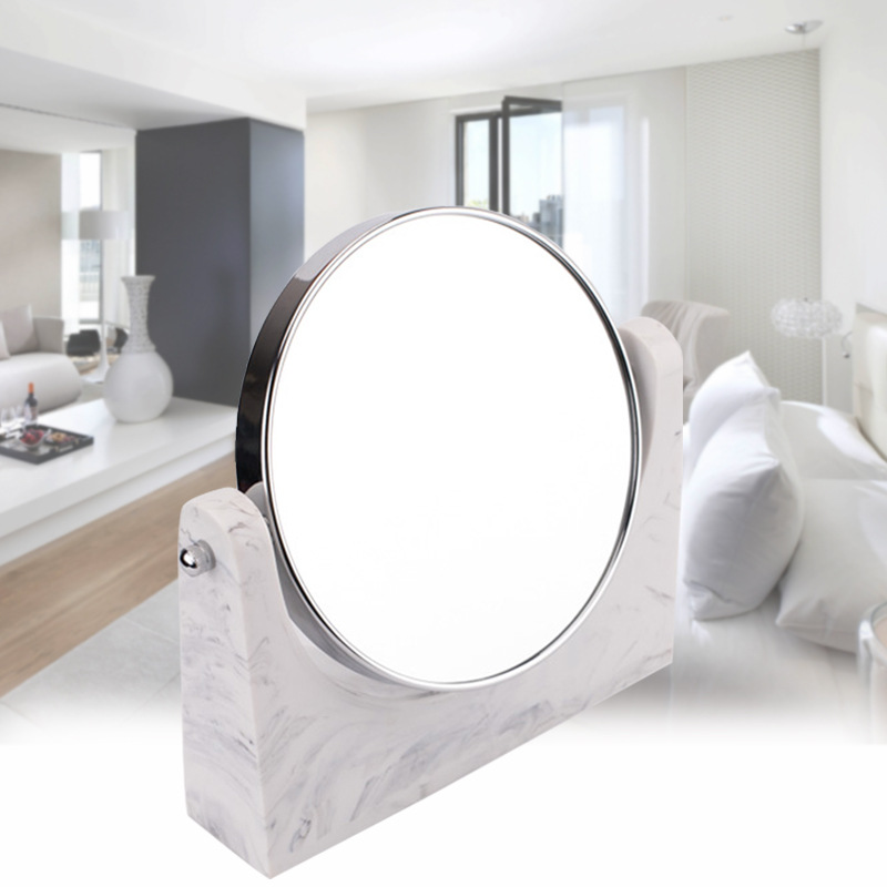 Espejo de escritorio de gama alta de mármol de imitación HD espejo de tocador de doble cara espejo de escritorio dormitorio giratorio ampliado espejo cosmético del baño