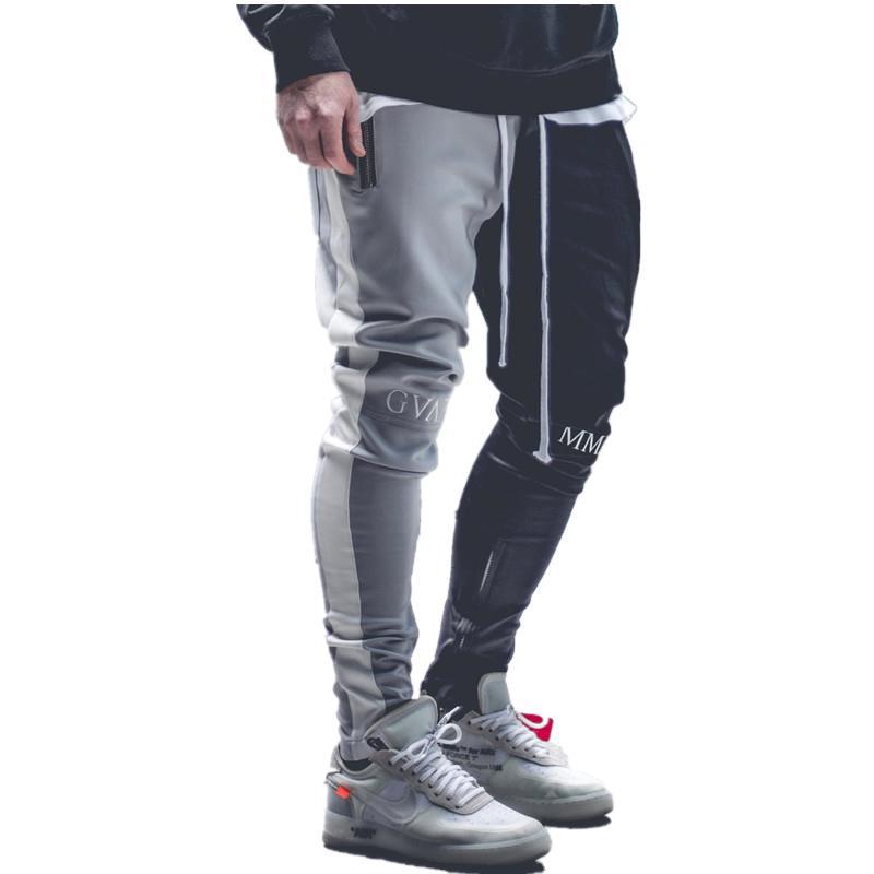 2019 primavera nuevos Pantalones deportivos para hombres costura Stretch Slim fitness pantalones hombres pantalones casuales al aire libre