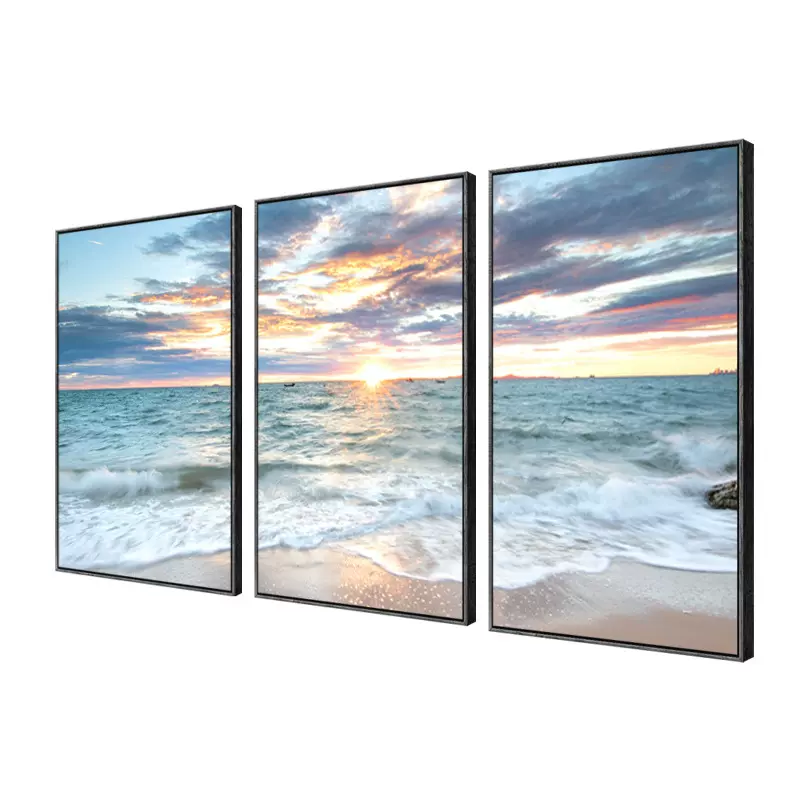 现代简约北欧装饰画三联客厅大海风景海浪沙滩酒店公寓三组合挂画