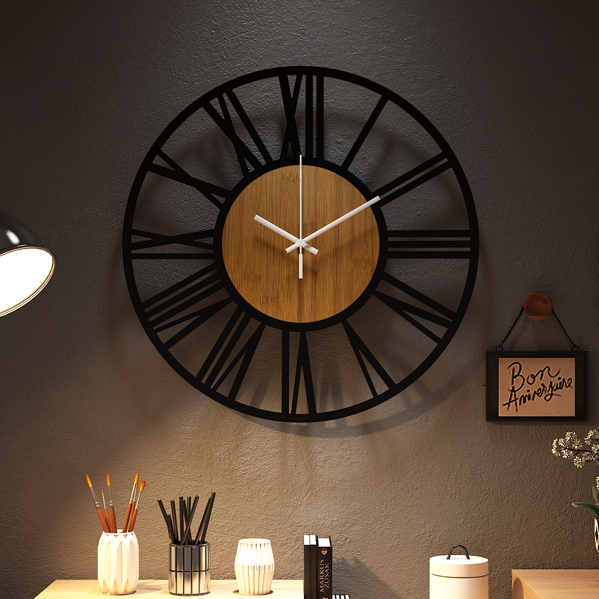 Estilo nórdico Amazon Venta caliente hierro Reloj de pared hogar sala de estar dormitorio Reloj simple creativo luz lujo mudo reloj