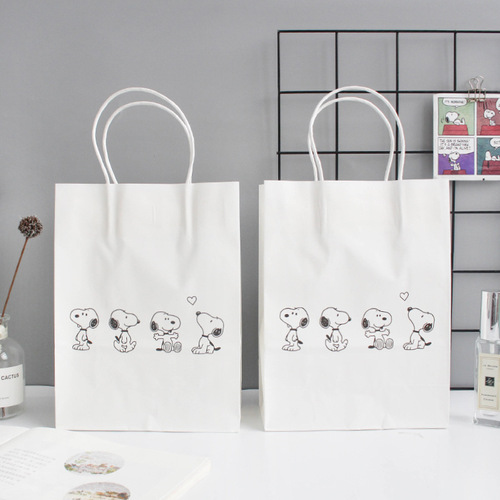 Factory Snoopy Cartoon White Kraft Paper Bag Cute High-Quality Handbag Gift Bag Clothing Handbag 