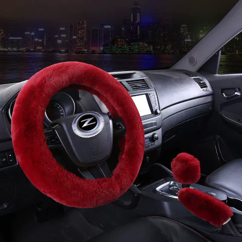 跨境temu亚马逊汽车羊毛绒方向盘套把套挡位套手刹套抖音头条二类