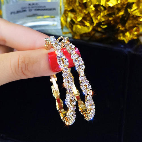 S925 silver needle Korean new style exaggerated twisted circle earrings super flash diamond internet celebrity temperament earrings stud earrings B498
