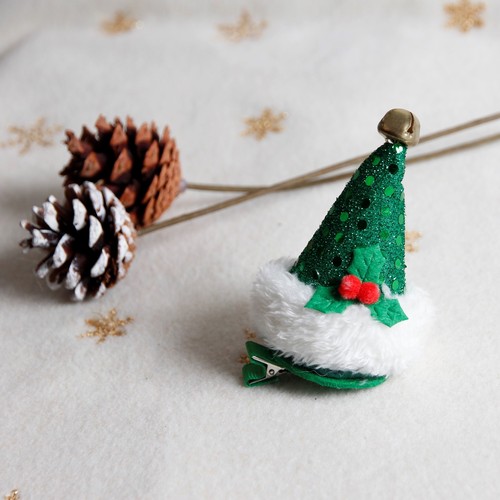  cross-border hot selling Christmas hairpin leaves snow white plush bell round hat Christmas holiday hairpin clip