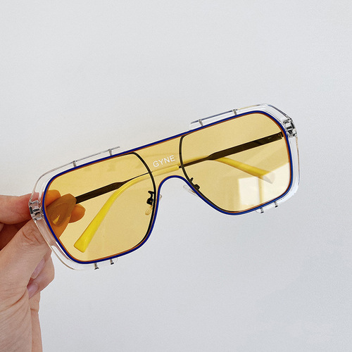 Internet celebrity one-piece large-frame square sunglasses for women, retro yellow eye protection sunglasses for men, anti-UV tide for driving