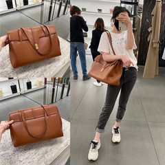 2024秋冬季新款托特包大容量單肩手提真皮女包T字鎖扣時尚女包包