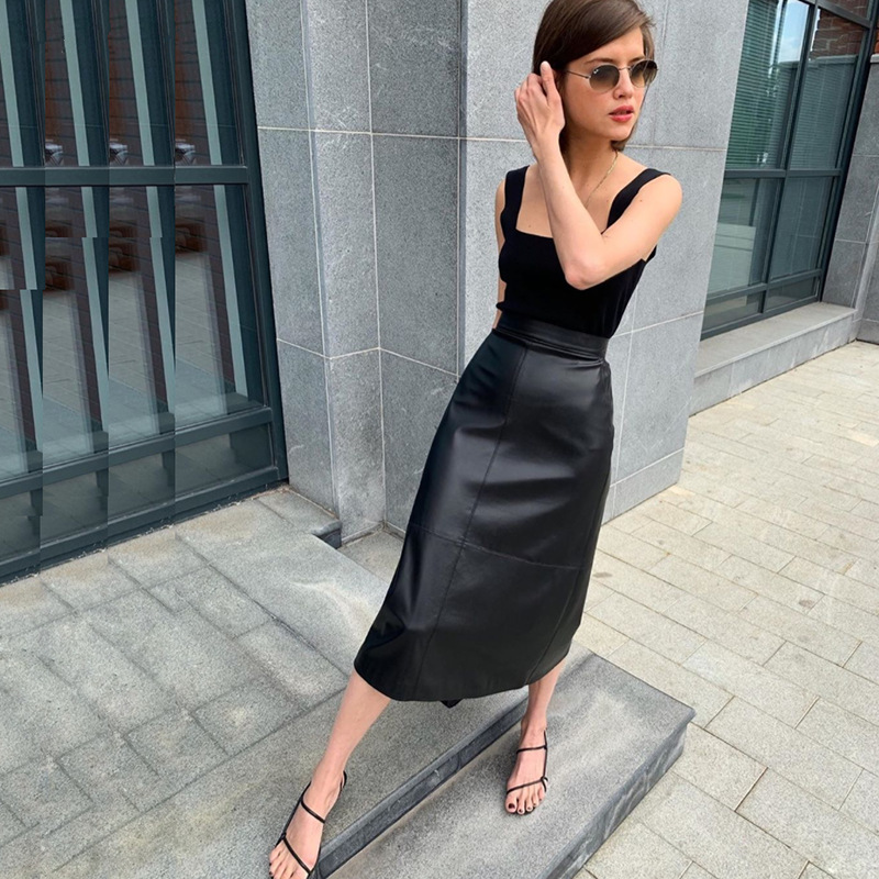 Women's High Waist Leather Skirt Autumn Winter Solid Color Straight Slim Office Elegant Casual Fashion Skirt_ecoleips.com