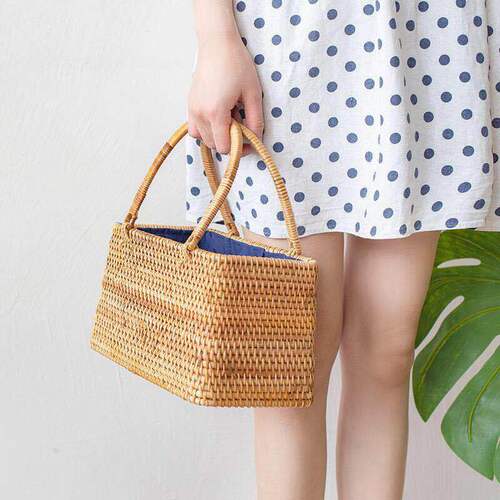 Vietnamese rattan woven bag, Instagram literary woman's shoulder bag, retro rattan woven bag, Indonesian woven basket, casual fashionable trendy bag