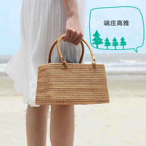Vietnamese rattan woven bag, Instagram literary woman's shoulder bag, retro rattan woven bag, Indonesian woven basket, casual fashionable trendy bag