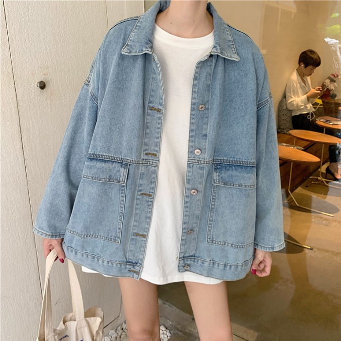 2020 New Arrival Women's Salt Coat Spring and Autumn Black Denim Coat Korean Loose Women's plus size Short Coat All-Match