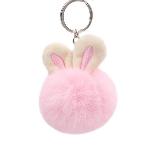 Cute Rabbit Ears Fur Ball Bag Pendant Imitation Rex Rabbit Fur Ball Pendant Fur Car Keychain Gift Wholesale