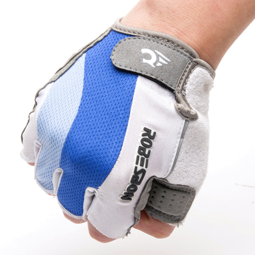 Manufacturer wholesale cycling gloves silicone pad short-finger outdoor sports bicycle non-slip blue and white half-finger gloves