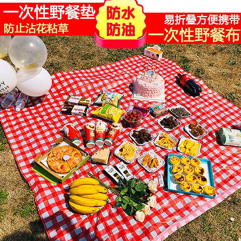 Picnic cloth disposable outdoor barbecue thickened plastic autumn tablecloth camping tablecloth picnic mat ins Wind wholesale