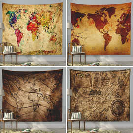 亚马逊复古世界地图挂布挂毯墙面DIY壁画壁毯书房背景布家居装饰