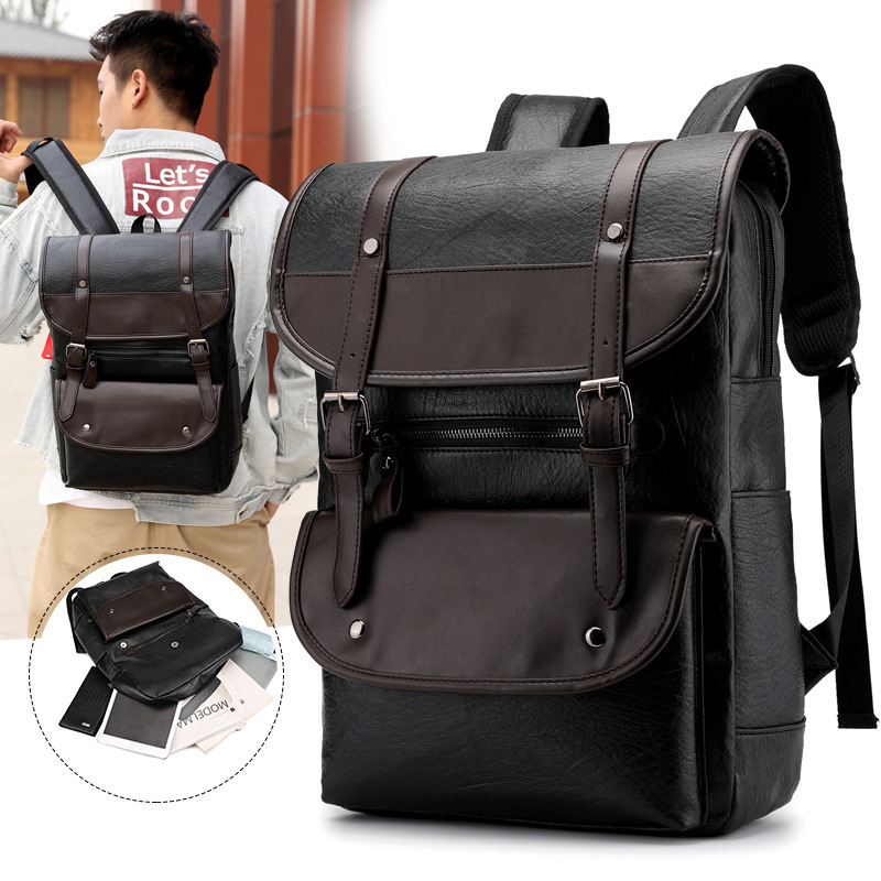Cross-Border Backpack Men's Trendy Retro Men's Business Computer Backpack Travel Large Capacity Waterproof Leather Backpack