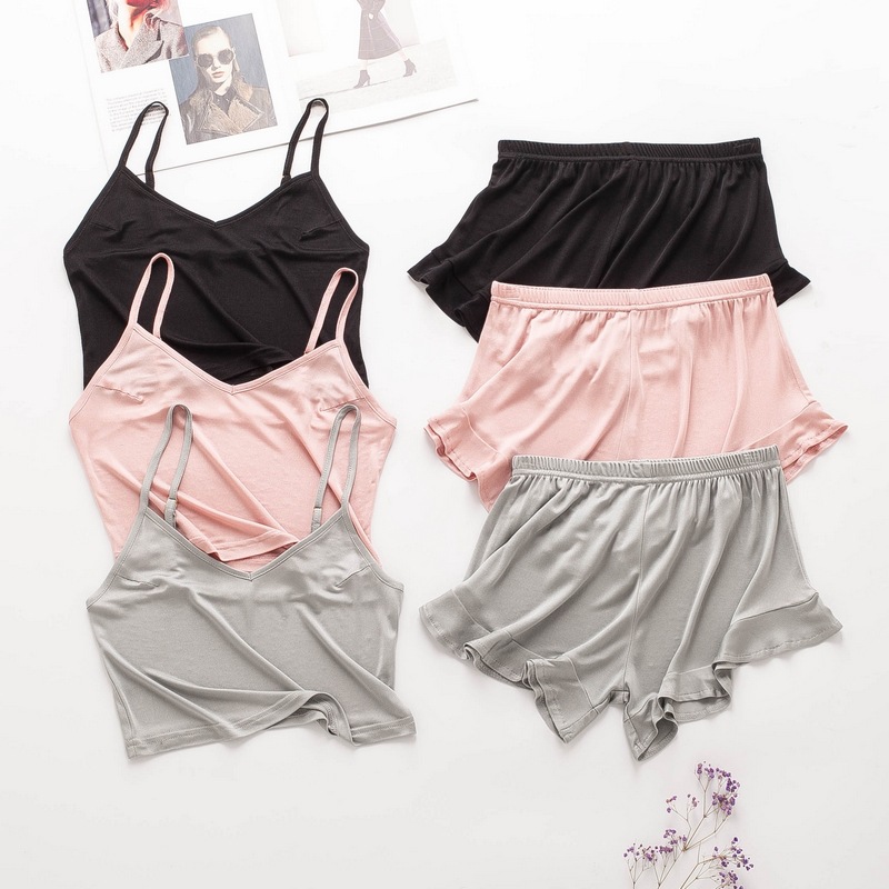 여름 실크 잠옷 여성 섹시한 끈나시 반바지 세트 여성 심플 홈웨어 실크 투피스 세트