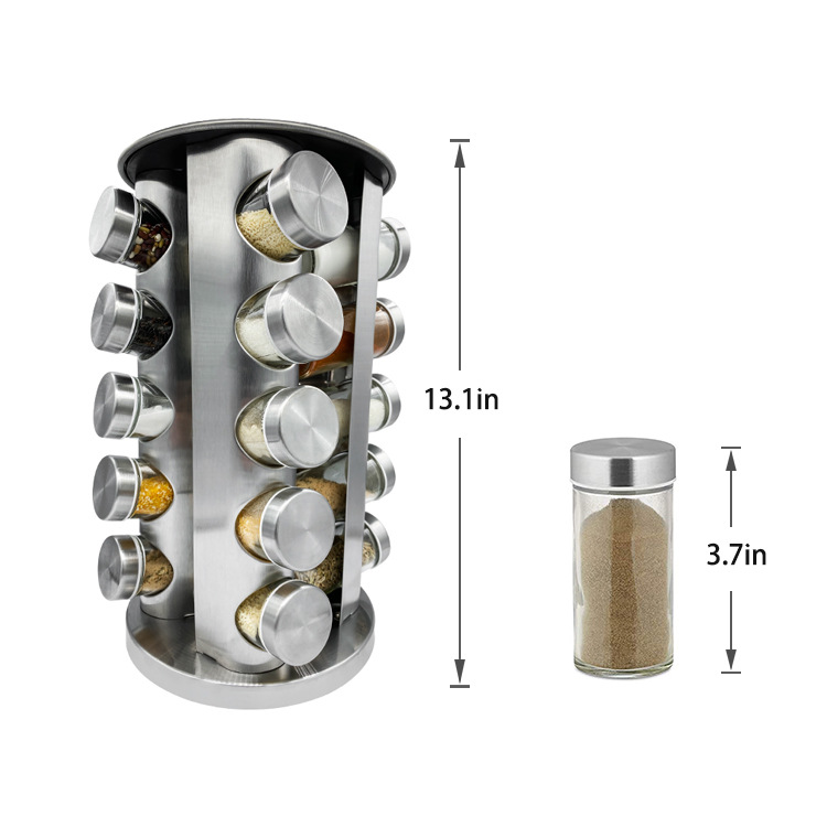 Suministros de cocina Acero inoxidable condimento botella traje 20 condimento botellas con estante giratorio pimienta Shaker