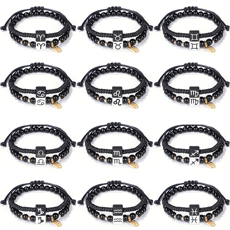 2 pcs/set of new couple's best friend bracelet hand-woven black and white with Constellation zodiac hand rope spot 2 pcs/set of new couple's best friend bracelet hand-woven black and white with Constellation zodiac hand rope spot