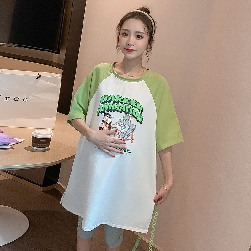 Maternity Summer T-Shirt New Suit Going Out Large Size Fashionable Two-Piece Short-Sleeved Top Spring Dress Trendy