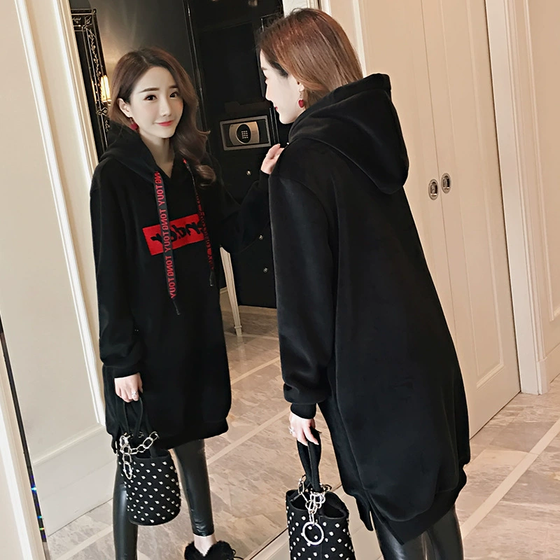 Одежда для беременных, свободная толстовка, осенне-зимнее платье средней длины, золотистый бархатный теплый весенне-осенний новый модный топ