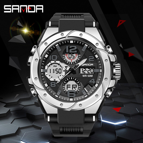 Sanda 6008 watch fashion sports multi-functional student electronic watch men's waterproof quartz watch wholesale