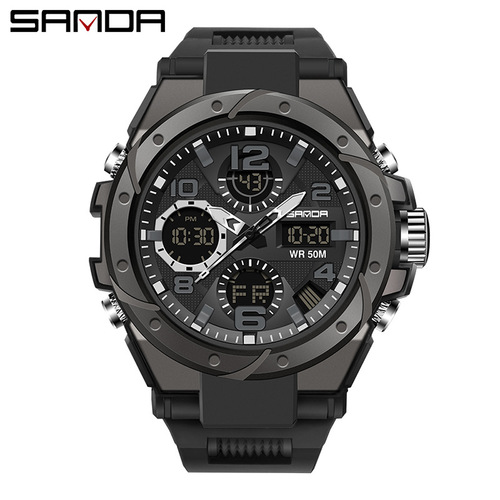 Sanda 6008 watch fashion sports multi-functional student electronic watch men's waterproof quartz watch wholesale