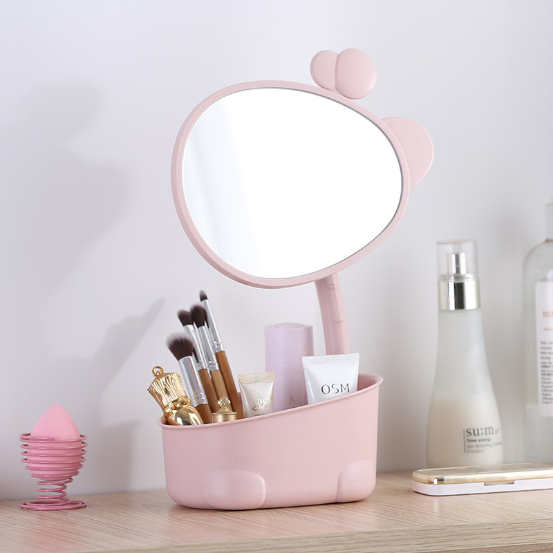 Espejo giratorio con caja de almacenamiento dormitorio HD espejo escritorio jirafa almacenamiento espejo cosmético
