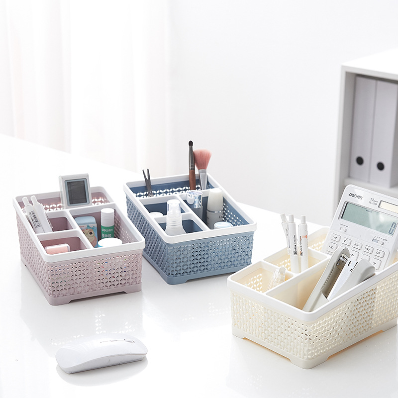 Creative four-grid TV remote control storage box simple multi-functional desktop sundries makeup student stationery finishing box