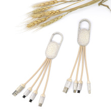 麦秸秆三合一数据线 多功能钥匙扣一拖三充电线可降价PAL环保礼品