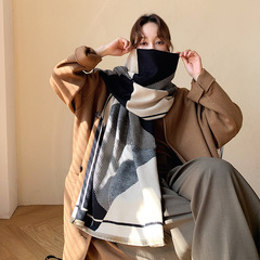 新型2023韓国版の幾何学的な縞模様のマフラー女性は冬に保温してマントを厚くします。