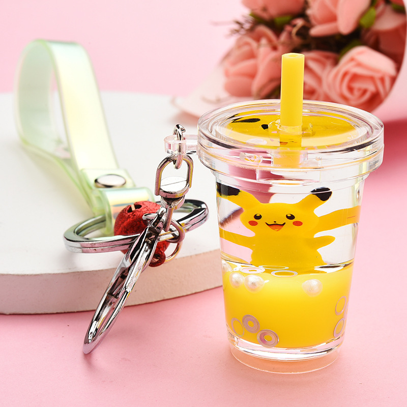 Acrylic quicksand Pikachu couple key chain bag accessories car boutique key cute doll machine pendant Acrylic quicksand Pikachu couple key chain bag accessories car boutique key cute doll machine pendant
