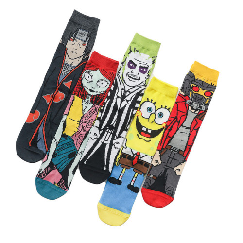 Foreign trade wholesale manufacturer men's comic socks cotton cartoon women's mid-calf socks anime trendy long-tube character European and American socks
