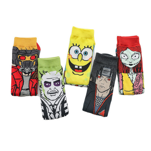 Foreign trade wholesale manufacturer men's comic socks cotton cartoon women's mid-calf socks anime trendy long-tube character European and American socks