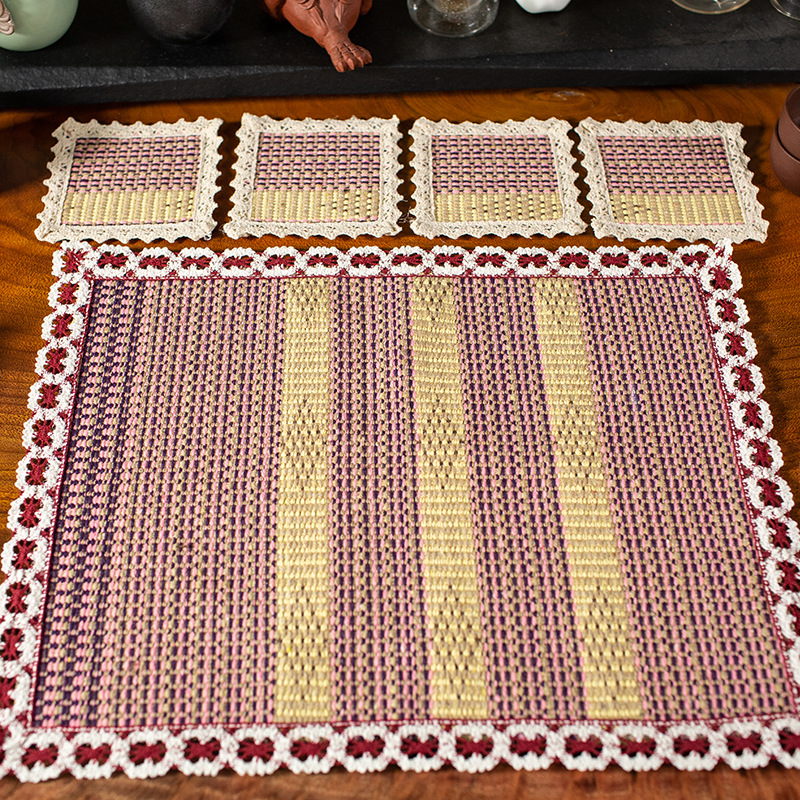 11 juegos de placemats terminados de cáñamo (1 grande + 4 pequeños)