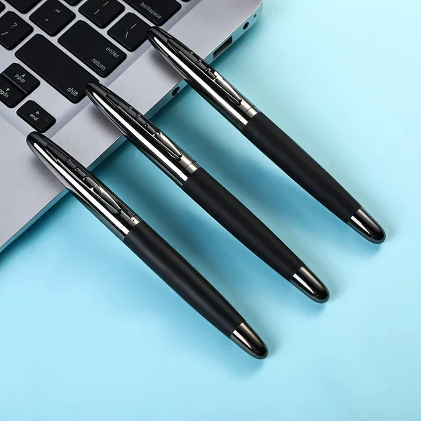 In-Stock Supply of Gunmetal Black Metal Signature Pens, Business Gift Spray-Coated Ballpoint Pens, Metal Gel Pens with Logo
