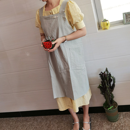 Cross-border fashionable Japanese and Korean large size aprons, breathable home clothes, flower shop cafe cotton and linen work clothes, foreign trade bibs
