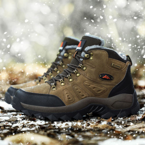 Cross-border large size winter high-top hiking shoes with thermal insulation, couple's edition outdoor casual shoes with padded snow boots, leather.