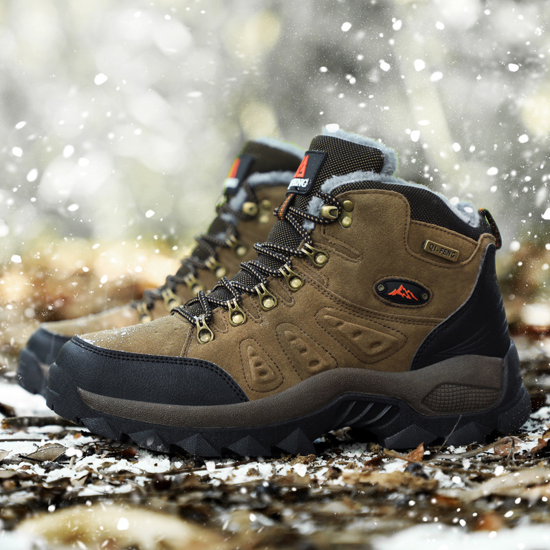 Cross-border plus size Winter High-top Mountaineering Shoes Cotton Warm-keeping Couple's Outdoor Casual Shoes fleece-lined Snow Boots Leather