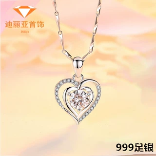 新款999足银心形吊坠项链直播网红送女友情人节日礼物厂家批发