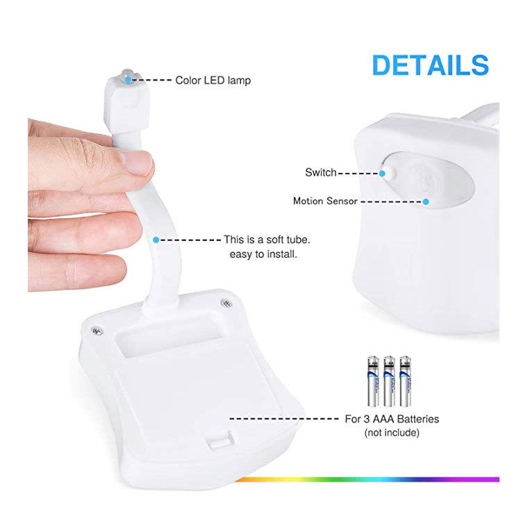 Luz de tapa de inodoro de 8 colores transfronteriza LED sensor de cuerpo humano luz nocturna de 16 colores luz de inodoro iluminación de luz nocturna de color led