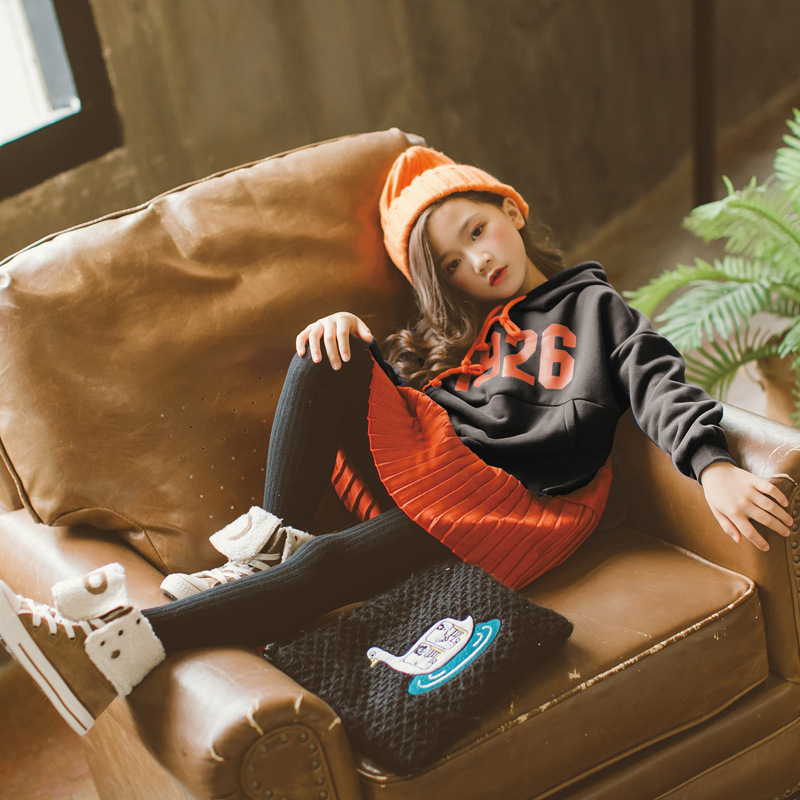 Estilo coreano 2023 Invierno Nuevas niñas suéter forrado de lana vestido de costura vestido de princesa de las niñas