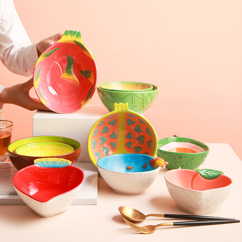 Ceramic tableware dishes plate set creative children's bowl cartoon bowl rice bowl dessert salad bowl small bowl fruit bowl
